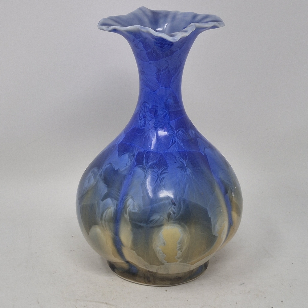 AppleTree Design Yellow and Blue Crystaline Glazed Vase